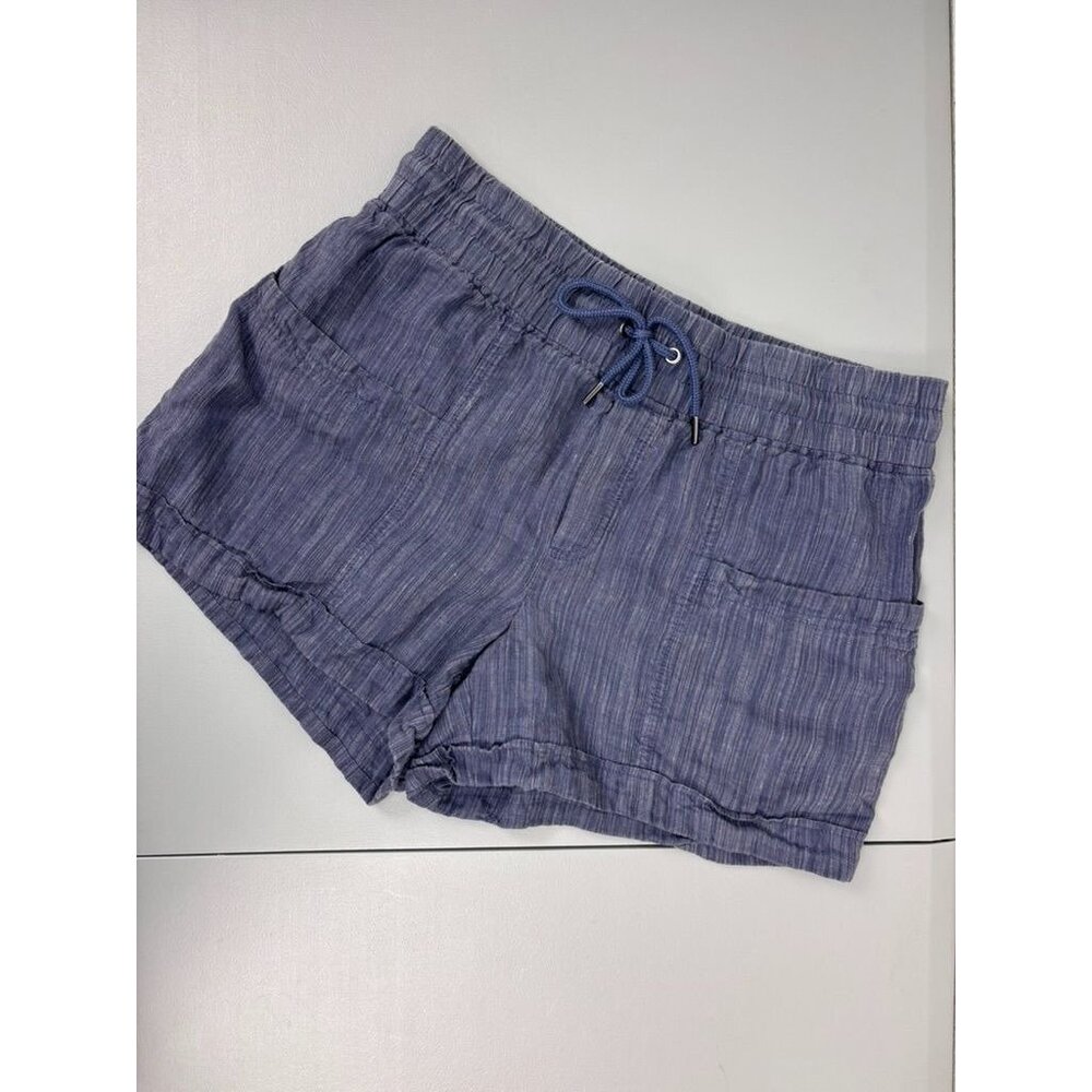 Athleta women's 12 blue high waist cabo linen textured 4" inseam‎ shorts